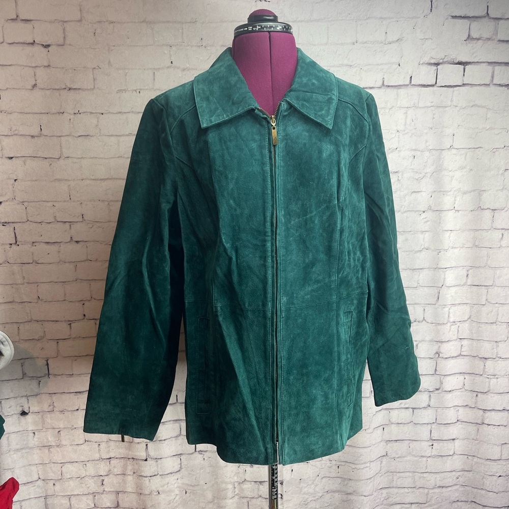 Dennis by Dennis basso size large green suede jacket